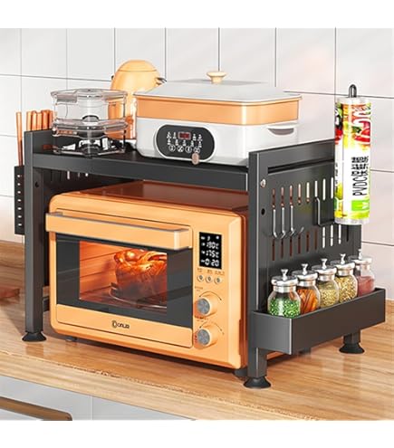 Hershii Scaffale Per Cucina 40x28x36 Cm - Organizzatore Per Friggitrice Ad Aria, Microonde, Nero