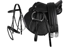 Équipement d’équitation QHP pour poney - Selle en cuir synthétique 13" (33 cm), sangle de selle, étriers + bride combinée