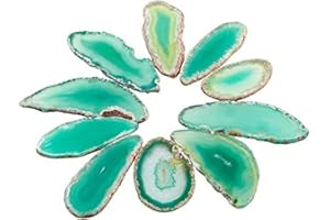 Shanxing Undrilled Green Agate Slices Geode Irregular Stone Healing Crystal for Wedding Place Cards Reiki Desk Decor, Set of 10, Each 1.8-3.1inch/45-80mm Long