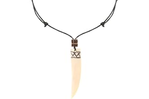 Made by Nami Surfer Halskette mit Anhänger & Kokosnuss Perle - Herren Surfer-Kette Verstellbar mit Holz-Perle - Handmade Strand-Schmuck - Wasserfest - Sommer-Schmuck Männer Halsschmuck (Zahn)