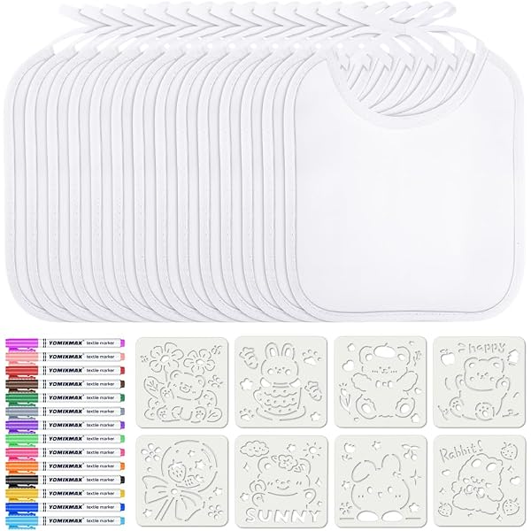Ensemble De Bavoir à Peindre 10 Pièces Pour Bébé - 12 Marqueurs Et 6 Pochoirs Inclus - Idéal Baby Shower