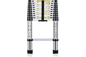 Nestling Teleskopleiter 3,2m, Edelstahl-Klappleiter, verstellbar in Mehreren Größen, Belastbarkeit 150 kg, für Hausreparaturen, Lager, Garten