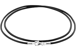 Auroris Echtleder Kette schwarz Dicke 2mm mit Karabinerverschluss aus 925 Sterling-Silber