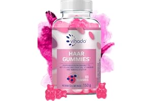 Vihado Haar Vitamine Gummies für Haarwachstum und gesunde Haare + Kopfhaut mit Biotin hochdosiert, zuckerfrei und vegan, 60 G