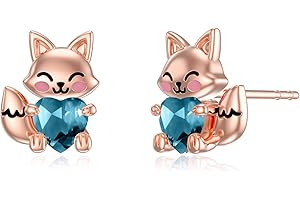 LONAGO Fox Earrings 925 Sterling Silver Cute Fox Holds Heart Stud Earrings Jewelry for Women