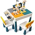 Oztev Multi Kids Activity Table Set with 2 Chairs and 2 Storage Boxes with Building Blocks, Water Table, Sand Table, for Toddlers Activity