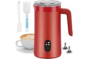 Ovetedot Milchaufschäumer, 400 ml Milchaufschäumer Elektrischer 4-in-1 für Heißen und Kalten Milchschaum, Automatische Abschaltung Kaffee Aufschäumer für Latte, Macchiato, Cappuccino(Rot)