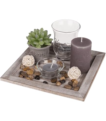 Atmosphera Centro Tavola 3 Aloe Vera Artificiale Con Vaso In MDF E Pietre Naturali – H. 17 Cm, L. 30 Cm – Verde E Naturale
