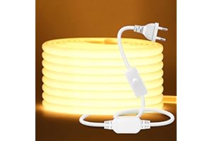 Wisada 230V COB Neon LED Streifen 6m, 270°Beleuchten Licht, Schneidbar (50cm), 288LEDs/m Superhell Flexible Warmweiß FCOB LED Leuchtband Mit Schaltstecker für Weihnachten, Party Deko