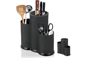 WINDFROMORT 3 en 1 Soporte Cuchillos Cocina Sin Cuchillos - Porta Cuchillos Cocina Universal - Almacenaje Cocina Redondo - Organizador para Cuchillos y Utensilios de Cocina (Negro)