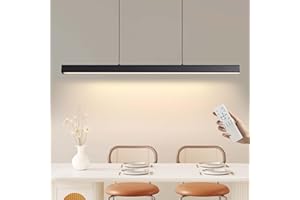 FANLG LED Lampara de techo colgante,120CM Lampara Colgante Cocina Negro Regulable con Control Remoto,40W Lampara Comedor lineal Iluminación Colgante regulable altura para Comedor Cocina Oficina