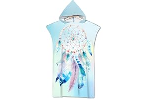 Rowjoy Telo mare poncho, poncho da surf da uomo e da donna, in microfibra, con cappuccio, poncho ad asciugatura rapida, per spiaggia e nuoto (Dream2-75 x 110 cm)