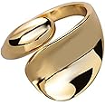GAUEIOUR Water Drop Ring, Cool Niche Design, Smooth Surface, Simple Elegant Opening, High-end Feeling, Mismatched Interwoven Female Ring (Golden)