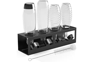 ‎HOMMAND HOMMAND Flaschenhalter für SodaStream Crystal und Emil Flaschen, Edelstahl Flaschenhalter Abtropfgestell Abtropfständer für 4 Flaschen, mit Silikonschutzringe Abtropfschale und Deckelhalter Schwarz