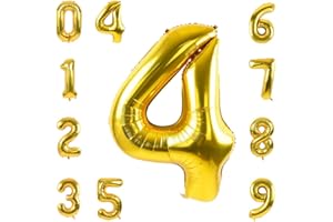 KOYIGO Gold 4 Balloons,40 Inch Numbers 0-9 Foil Balloons Birthday Party Decorations,Anniversary