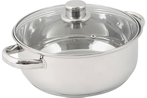 Crealys 502385 Faitout en Inox 4L + Couvercle Verre Diamètre: 24 cm