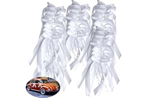 ADETEU 50 Stück Weiß Autoschleifen Hochzeit Deko Schleifen Hochzeit Deko Vintage Antennenschleifen Autoschleifen Set für Hochzeitsdeko Auto Tisch Zimmer Party Dekoration