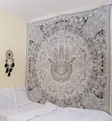 Hamsa Indian Hand Mandala Hang on Hippie Glorafilia Wall, Bohemian Wall Hanging Tapestry