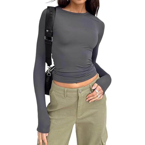 Maglietta Donna Base A Manica Corta Slim Fit - Girocollo Crop Top Elasticizzato In Cotone, Verde Militare, Taglia M