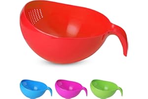 KSJONE Heavy Duty Rice Wash Strainer with Handle, Vegetable Rice Strainer Strainer for Cleaning Fruit, Vegetables and Beans, 2.1L (2L) (Blue) (Red)