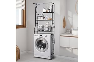 ‎YENTAKE YENTAKE Toilettenregal,Badezimmer Platzsparer, über dem Waschmaschinenregal mit 3 Haken, 3 Regal Badezimmer Eckständer Aufbewahrungsorganisator, mit Hängestange, Badezimmer Turm Regal(Schwarz)