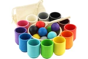 Ulanik Piłki w kubkach duża zabawka Montessori Drewniana gra sortująca 12 kulek 35 mm Wiek 1+ sortowanie kolorów i liczenie Przedszkole Nauka Edukacja