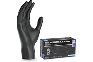 ARNOMED Gants jetables noirs, 200 pièces/boîte, gants nitrile taille XL, non poudrés & sans latex, gants jetables, gants disponibles en tailles S, M, L & XL