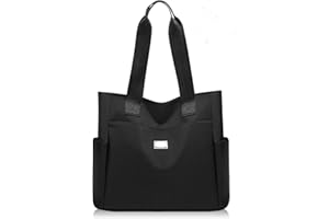 OZYAN Women Tote Bag, Waterproof Nylon Black Tote Bag with Zip Casual Handbag Lightweight Shoulder Bag Large Capacity Hobo Bag Multi-Pocket for School, College, Shopping, Work, Daily Use