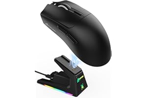 ‎ATTACK SHARK ATTACK SHARK X1 Mysz do Gier z Magnetyczną Stacją ładującą, Czujnik do Gier PixArt PAW3395PRO, 40000 DPI, BT/2.4G Bezprzewodowa/Przewodowa, 53g SUPERLIGHT Mouse, do komputerów PC/Xbox/PS/Mac - Czarny