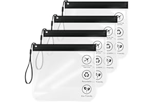 Aucuu 1 l torba na płyny, 20 x 20 cm, przezroczysta, podróżna, zatwierdzona na lotnisku, szczelna, wodoszczelna torba podróżna, #8 4 szt. czarne z linką, jeden rozmiar