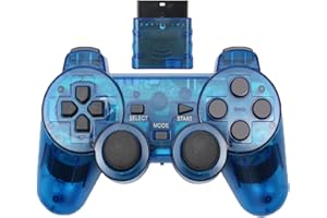 HOVLIAN Wireless Controller for PS2,Built-in Dual Vibration 2.4G Gamepad Joystick Compatible for Playstation 2 (1PACK, Clear Blue)