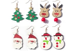 LONGSING Orecchini Pendenti Natalizi 4 Paia Di Orecchini Pendenti Natalizi Per Donne, Bambine, Bambini, Gioielli, Regali