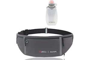 Mobico Laufgürtel für Handy - Lauftasche Jogging, Hüfttasche, Sportgürtel, Running Belt zum Joggen, Laufen, Sport, Fitness - passend für alle Smartphones (Grey+Bottle)