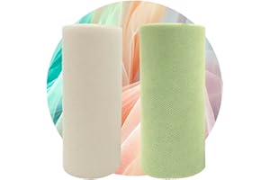 VEIKEN Tessuto Tulle 2 colori (bianco rotto e verde chiaro), 2 rotoli, 15 cm, 23 metri, 2 pezzi, feste, matrimoni, costumi, gonna, tutu, decorazioni, artigianato, artigianato. 25 metri