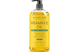 MAJESTIC PURE Vitamin E Oil - 236 ml - 100% pure & cold-pressed, 20,000 IU, Non-GMO, Skin, Scar, Face, Hair & Body Care Oil