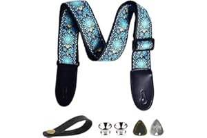 BetterJonny Basicon Adjustable Guitar Strap, Guitar Strap with Leather Ends, Plectrum Buttons, Guitar Neck Strap for Electric Guitar, Acoustic Guitar, Bass