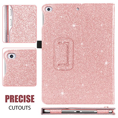 BENTOBEN New iPad 2017 iPad 9.7 inch Case, Glitter Sparkle Folio Folding Stand Smart Cover Stylus Holder Auto Wake/Sleep Up Luxury Faux Leather Protective Case for New iPad 9.7 Inch (2017), Rose Gold