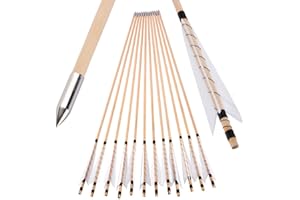 SHARROW 6/12 Frecce in Legno 32 Pollici Frecce di Caccia Freccia di Tiro al Bersaglio con Piuma di Tacchino per Bersaglio Tiro con L'Arco Arco Ricurvo Arco Compound Arco E Frecce