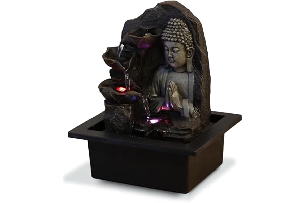 Inomhusfontän vattenfall Buddha Lotus färgglatt LED-ljus, Feng Shui heminredning, Zen Spirit presentidé, med tyst pump levere