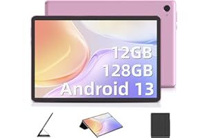 OUZRS Tablette Android 13 Tablette 10 Pouces, 12 Go RAM+128 Go ROM(TF 1TB), Octa Core, 5G/2.4G WiFi Tablette Tactile Dual Caméra HD/IPS, 6000mAh, Tablette pas cher Bluetooth OTG Type-C avec Étui, Rose