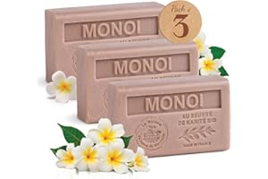 LA MAISON DU SAVON DE MARSEILLE Savon Solide au Monoï – Enrichi en Beurre de Karité Bio – Savon Parfumé - 97% d'ingrédients d'origine naturelle – Fabriqué en Provence – Main & Corps Hydratant – 3x125g