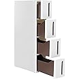 SONGMICS Storage Tower on Wheels, Narrow Kitchen Column, 4 Tier Plastic Shelf, Space Saving, 45 x 17 x 84 cm, White and Brown KFR08WT