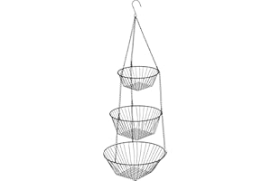 WENKO Cestini per la cucina Trio nero, contenitore sospeso a 3 piani per la cucina in metallo verniciato a polvere, ideale per frutta e verdura, accessorio adatto a tutta la casa, diametro 28 x 77 cm
