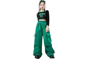LOLANTA Ensemble Hip Hop Fille, Haut Court Imprimé & Pantalon Cargo, Tenue de Danse Tendance, Streetwear, 6-13 Ans
