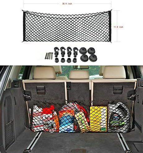 SunnyKun Black Universal Adjustable Elastic Stretchable Car Tailgate Nets with Hooks Car Rear Trunk Organizer,Storage, Mesh, Nylon, Bungee For Car,SUV, Truck