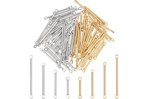PH PandaHall 80Pcs Connecteur de Barre en Acier Inoxydable Breloques 4 Tailles 2 Couleurs Bâton de bande de boucle d'oreille Connecteurs 2 Trous pour Boucle D'Oreille Bracelet Bijoux