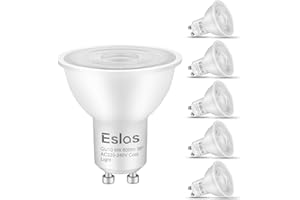 Eslas Gu10 LED Bulbs Cool White 6500K 6W 600Lm, 60 Watts Equivalent Energy Saving LED Bulbs, 38 Degree Beam Angle LED Spot Lights for Ceiling, Non-Dimmable, 6 Pack