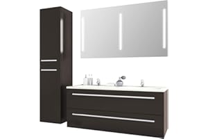 Jokey Set di mobili da Bagno Libato – 60 90 120 cm di Larghezza – Bianco o Antracite Lucido – Mobile Bagno Doppio lavabo con mobiletto con Specchio con Illuminazione e armadietto Alto Sieper.