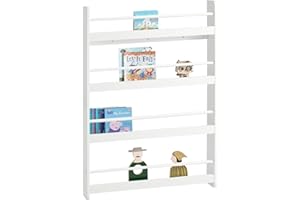 ‎SOBUY SoBuy KMB08-W regał dziecięcy, regał na książki dla dzieci, regał wiszący, regał do przechowywania z 4 półkami na książki i dekoracje, biały, szer. x wys. x głęb. ok.: 80 x 118 x 12 cm