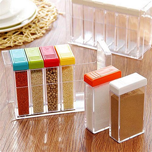 6/Set Spice Shaker Würze Flasche, jar Gewürz Container mit Tablett, klar Würze Rack Gewürzbehälter, Aufbewahrung Rack Küche Zubehör – Multi Farbe - 3